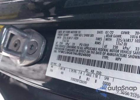 2022 Ford Escape Se z USA, uszkodzony, nr VIN 1FMCU9G61NUB24600